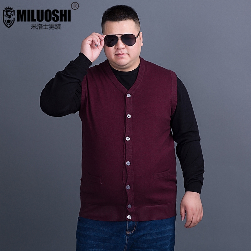 春秋男士针织毛线背心加肥加大码宽松肥佬毛线马甲中老年护胸毛线