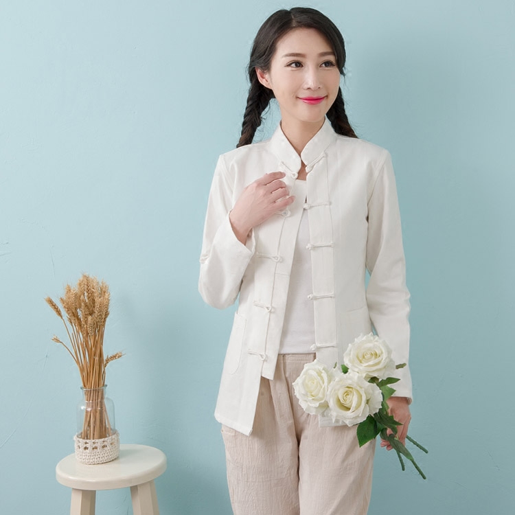 春中式棉麻女装原创设计改良唐装立领收腰民族风长袖休闲上衣,嬿婉
